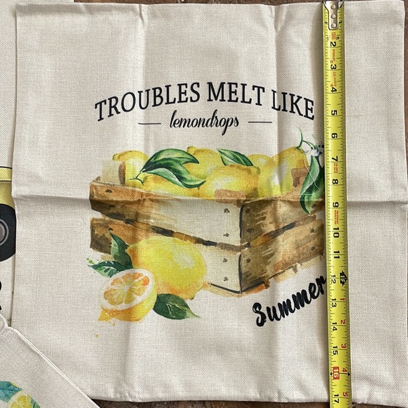 Summer Outdoor Home Decor Throw Yellow Lemon Zipper Pillow Covers Set of 6 - Picture 7 of 8